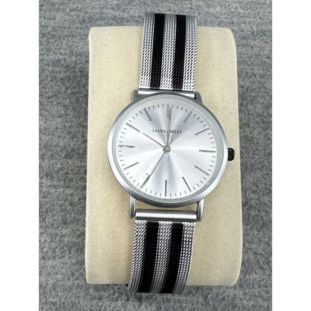 LAURA ASHLEY  Ladies Sunray Dial Striped Mesh Band Watch NEEDS NEW BATTERY